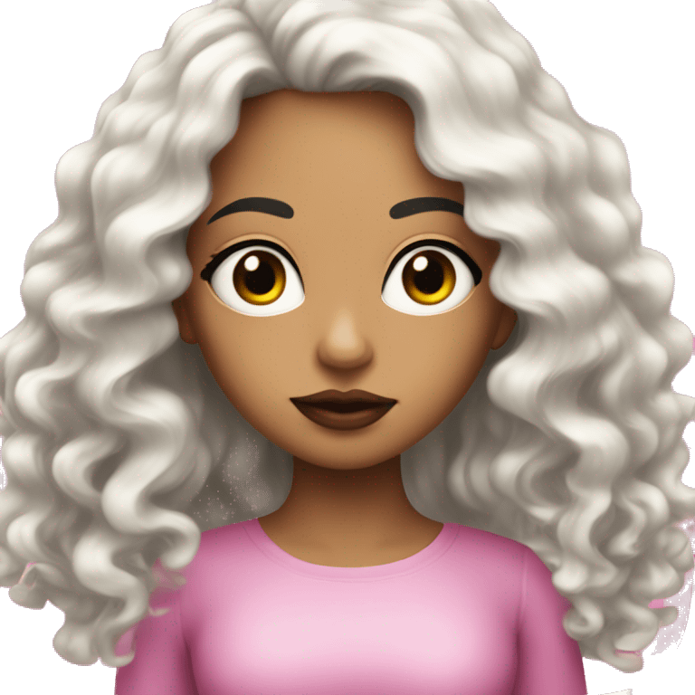 White latin girl with with pink big lips, long curly black hair  emoji