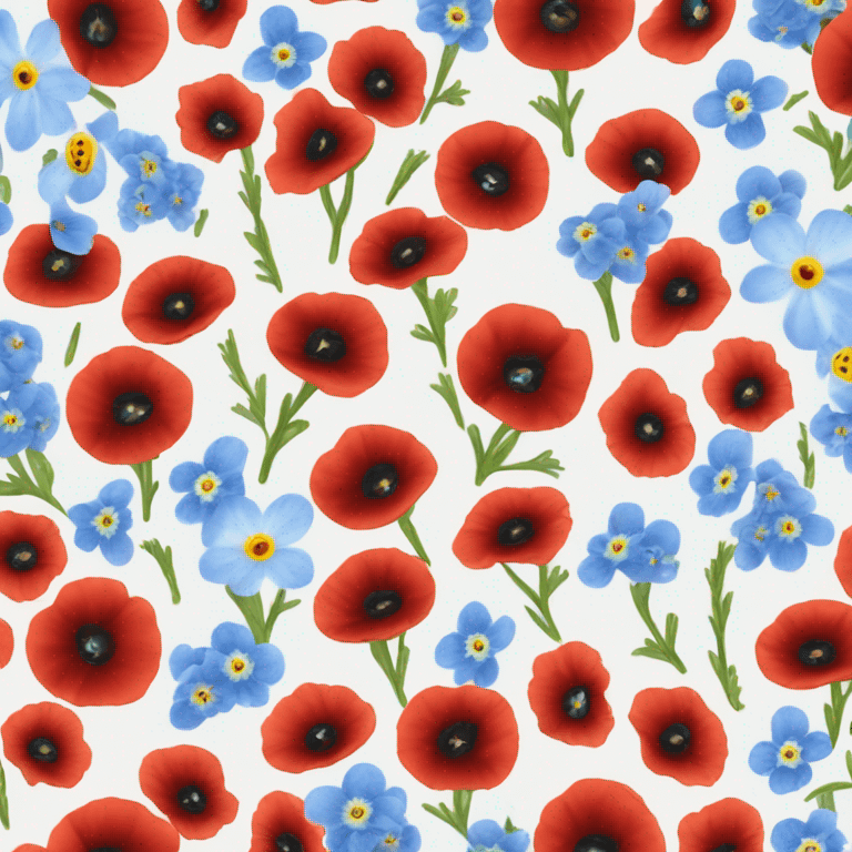 Forget me not flowers with red poppies  emoji