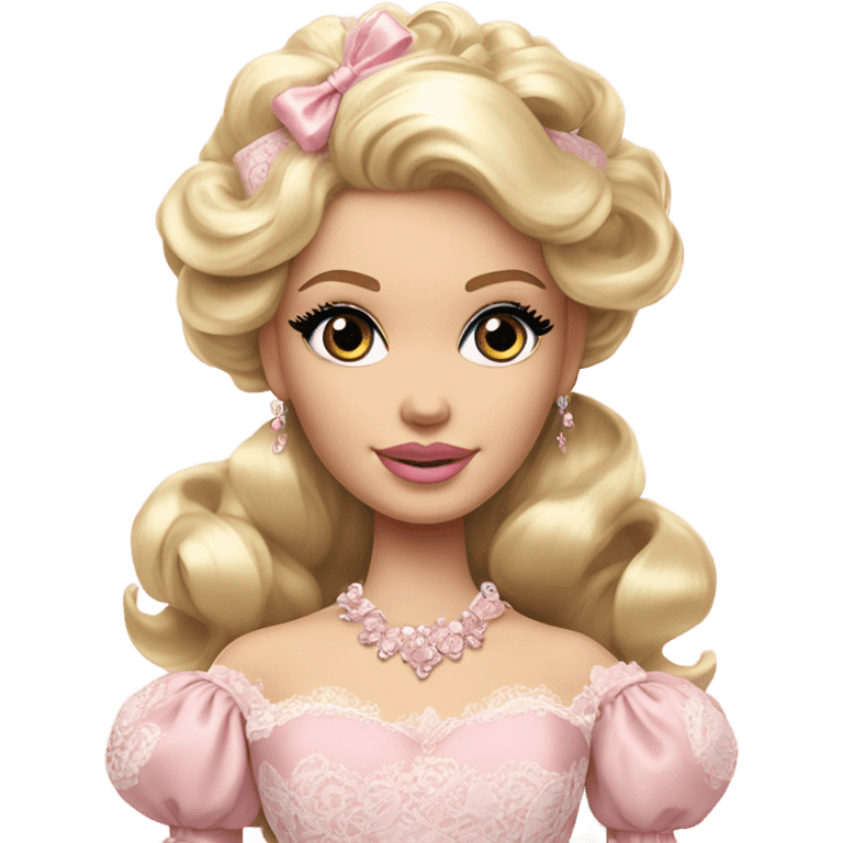 Blonde Rococo Barbie wearing pale pink gown emoji