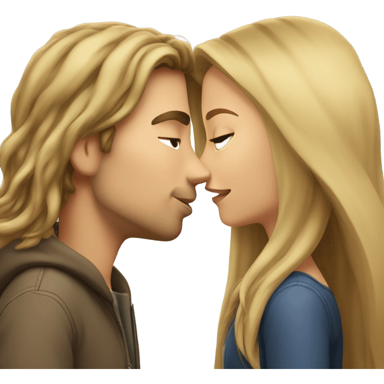 Brown haired girl kisses long hair dirty blond haired guy emoji