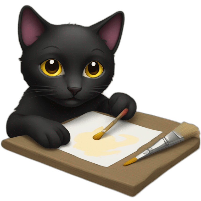 Black cat is painting a picture emoji