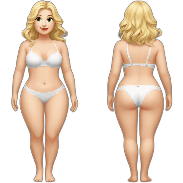 Full body Caucasian curvy beauty white knickers back and front views emoji