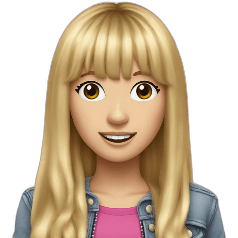 HANNAH MONTANA WITH LONG BLONDE HAIR AND BANGS AND A PINK MICROPHONE emoji