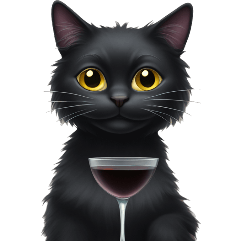 Long haired black cat drinking martini emoji