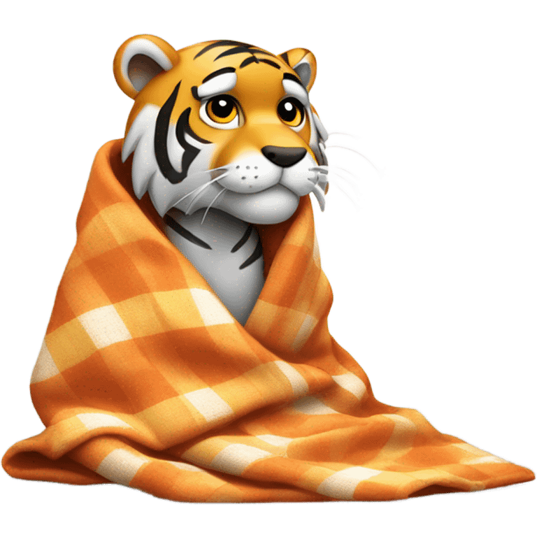 Shivering tiger with blanket emoji