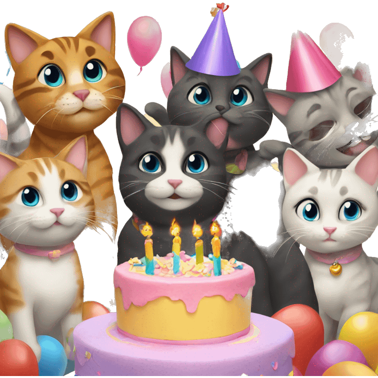 six cats birthday party emoji