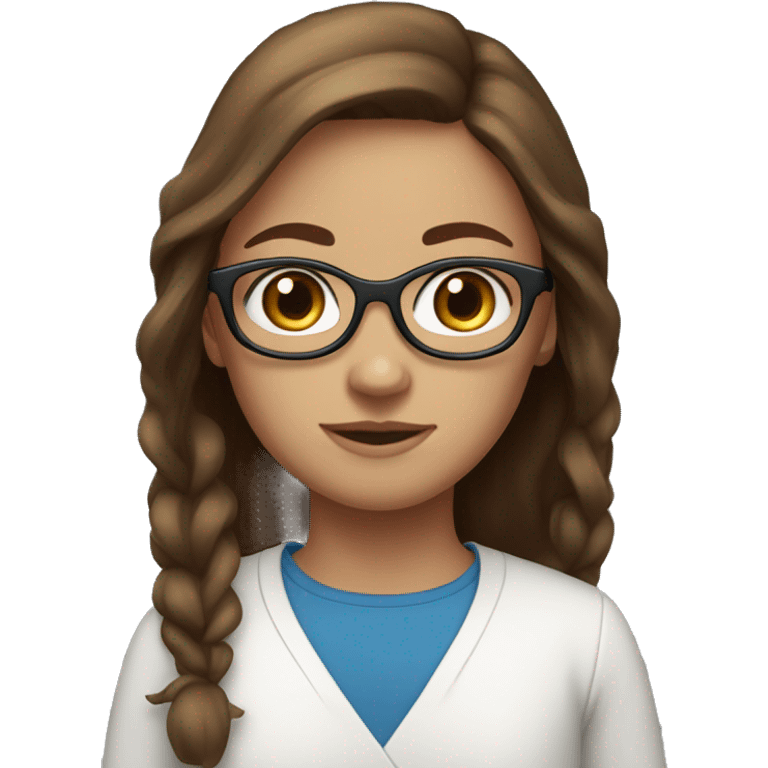 girl with blue eyes, glasses and medium brown hair and feckles emoji