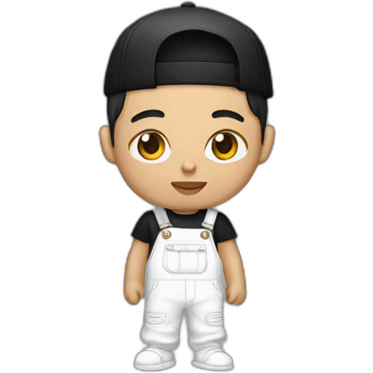 Chinese rapper wearing white overalls and black T-shirt emoji