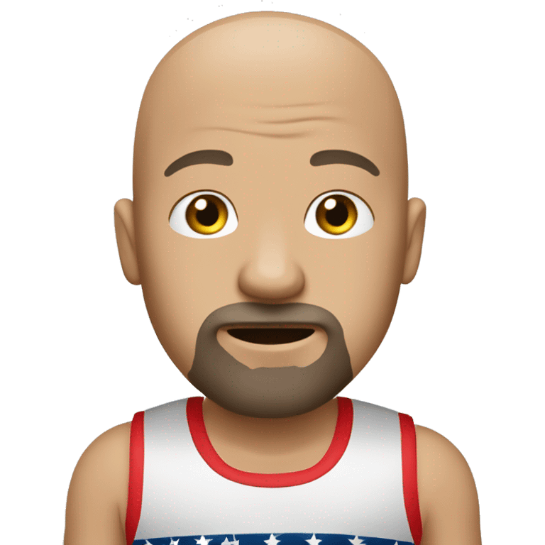  Bald white guy with goatee who looks scarred wearing a American flag tank top  emoji