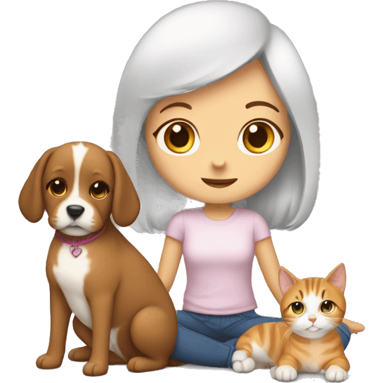 Animal lover girl, dog plus cat emoji