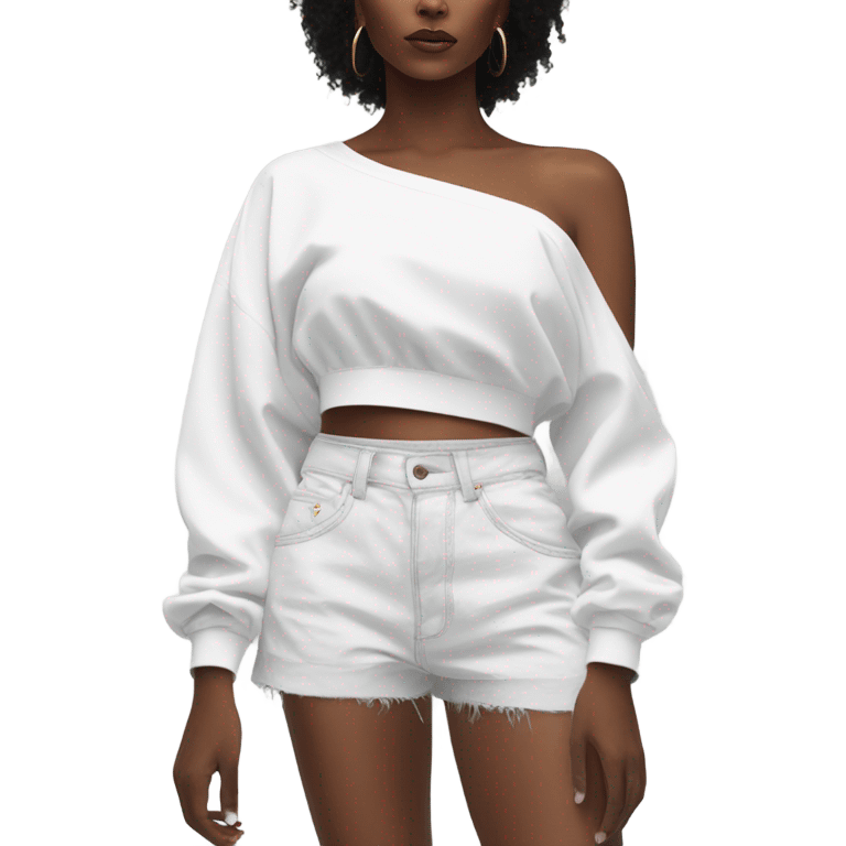 White off shoulder Long sleeve oversize crop top, isolated emoji