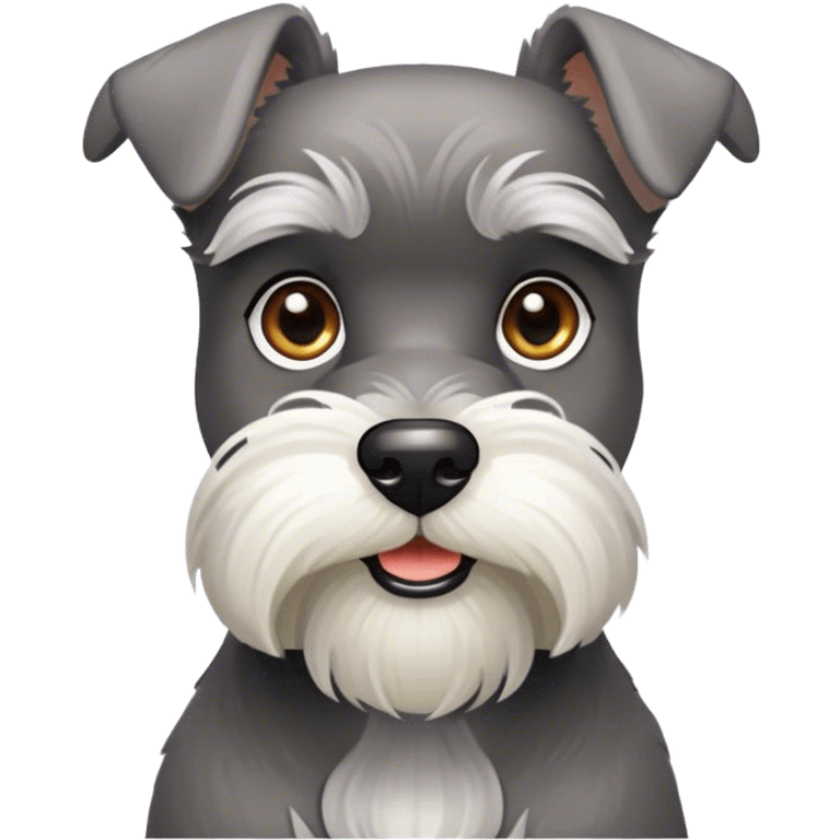 Cinematic Noble Miniature Schnauzer Portrait Emoji, Standing with a proud and stately demeanor, showcasing a sharply defined, salt-and-pepper fur with distinguished eyebrows and a confident, alert expression, simplified yet exquisitely detailed, glowing with a refined, dignified radiance, high shine, exuding intelligence and classic noble charm, soft glowing outline, capturing the essence of a noble Miniature Schnauzer that commands attention with effortless style! emoji