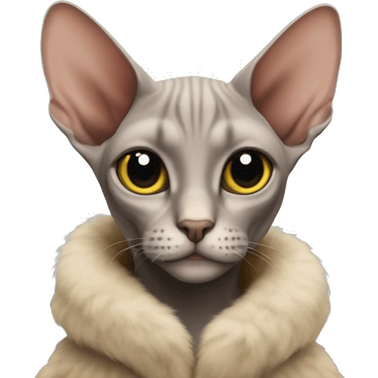 Sphinx cat wearing a fur coat  emoji