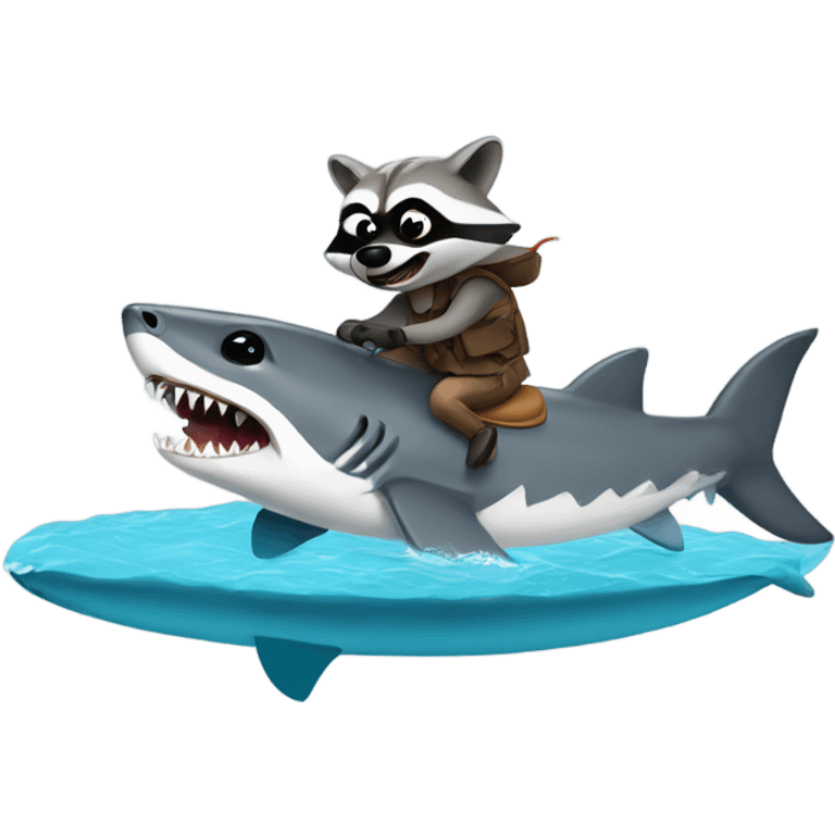 Raccoon riding shark  emoji