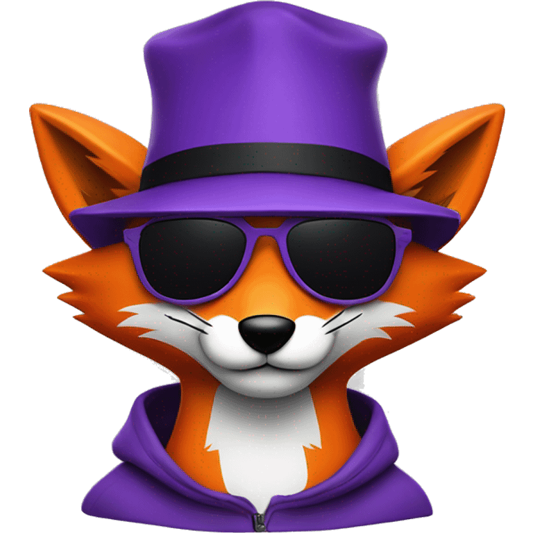 purple ad orange fox with wry smile, black sunglasses flat brim hat emoji