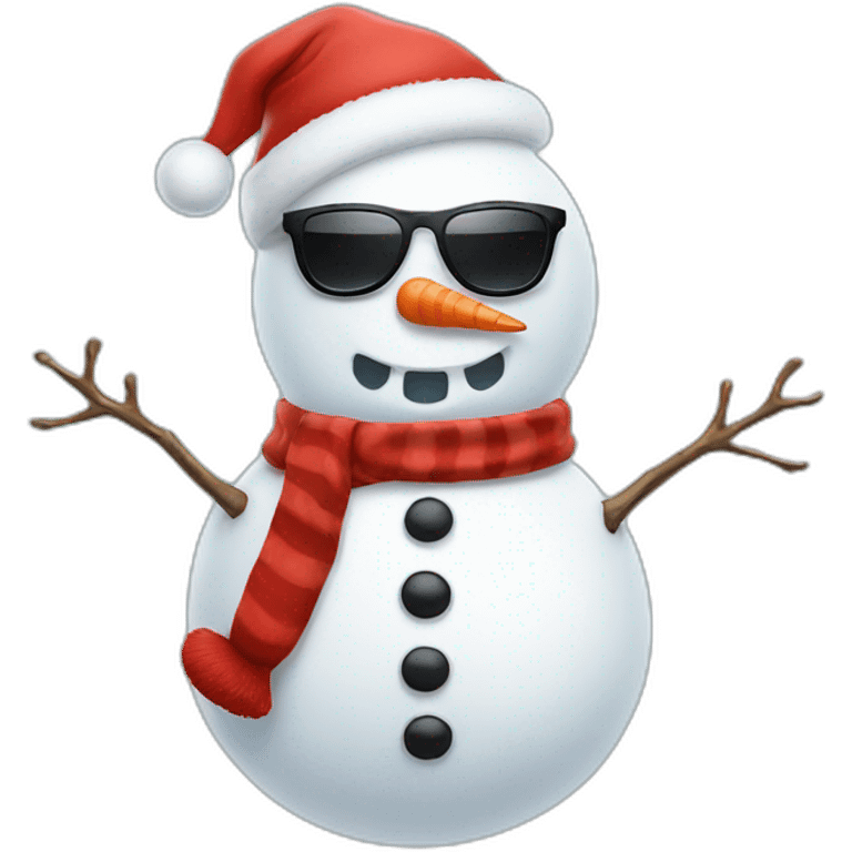 Snowman with sunglasses and Santa hat emoji