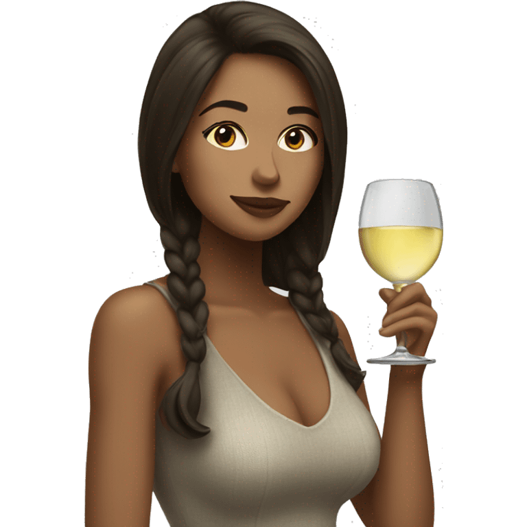 brunette girl sipping white wine emoji