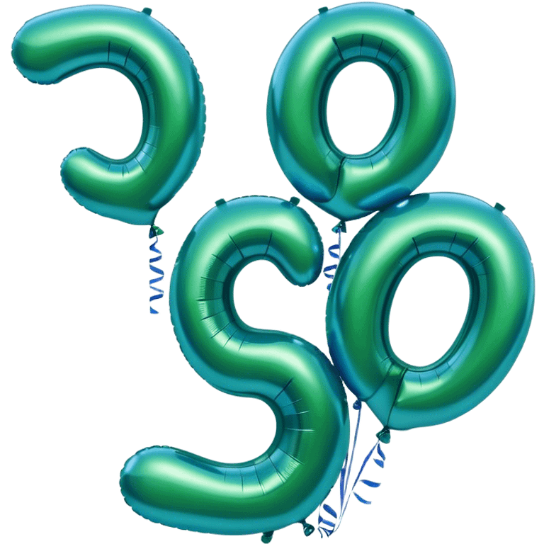 deep green letter, three metallic blue balloons  emoji