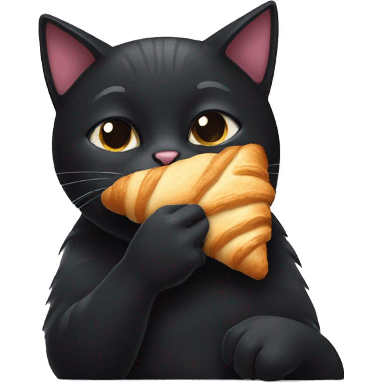 Black cat eating a croissant emoji