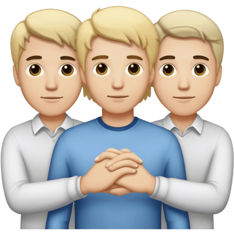 Three men holding hands, all white, one with blonde hair, and two with dark hair emoji