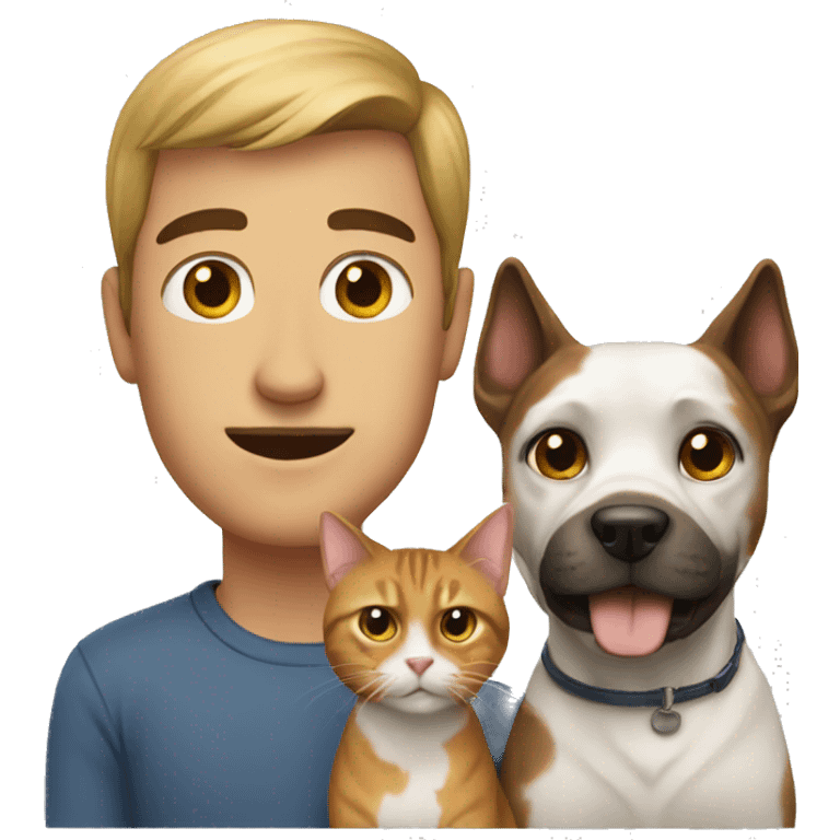 man with dog with cat emoji