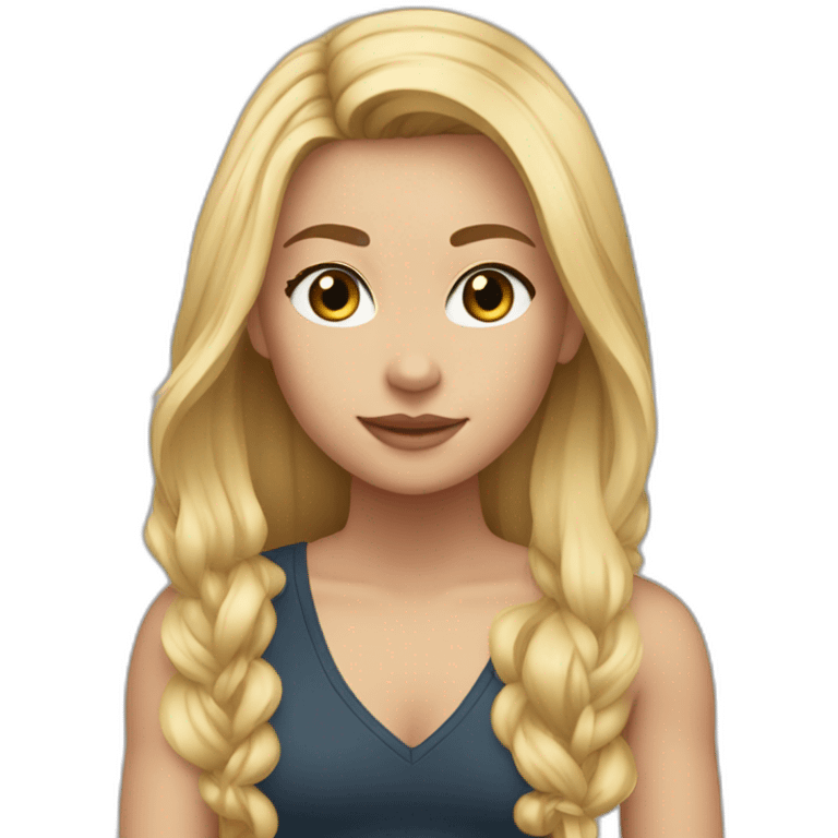 caucasian girl, long straight blonde hair, v-neck laced crop top emoji