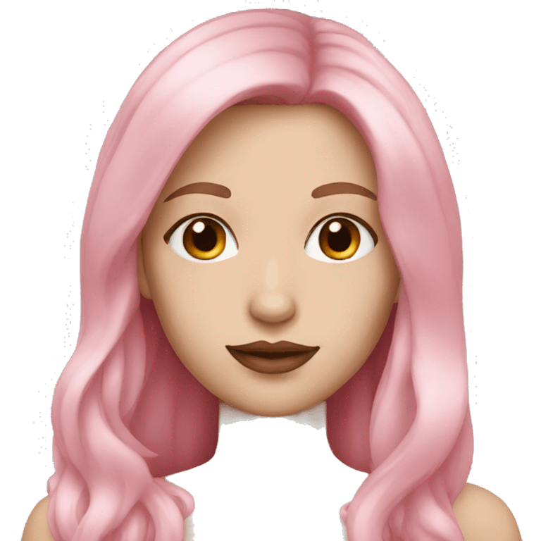 White Woman with pink long hair and brown eyes pink lipstick emoji