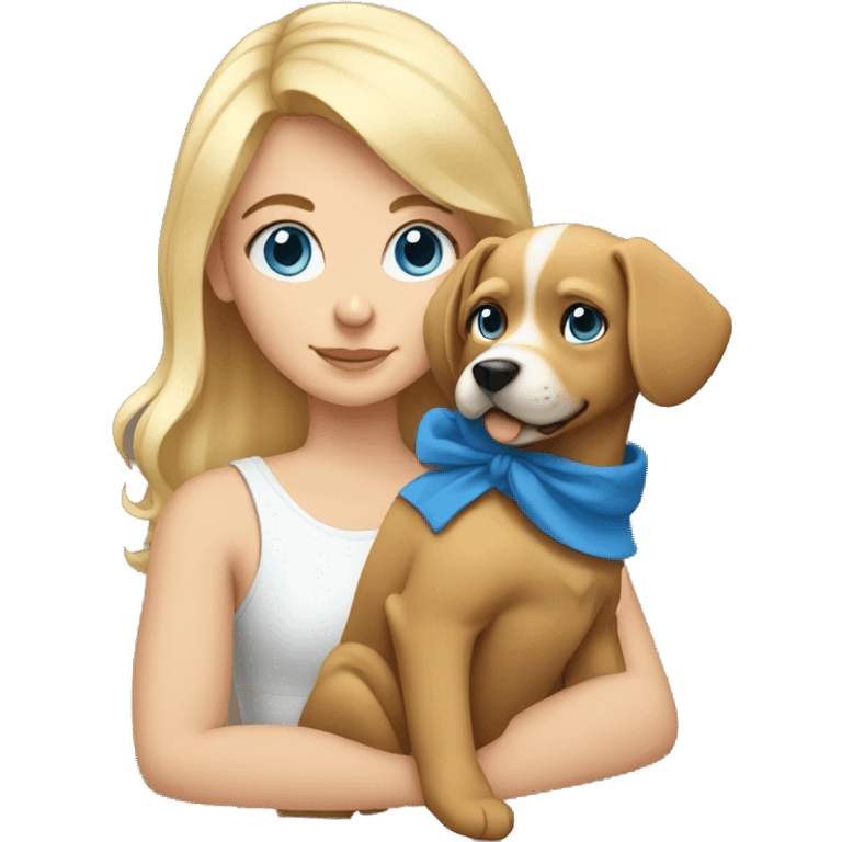 Blonde girl with blue eyes holding a dog emoji