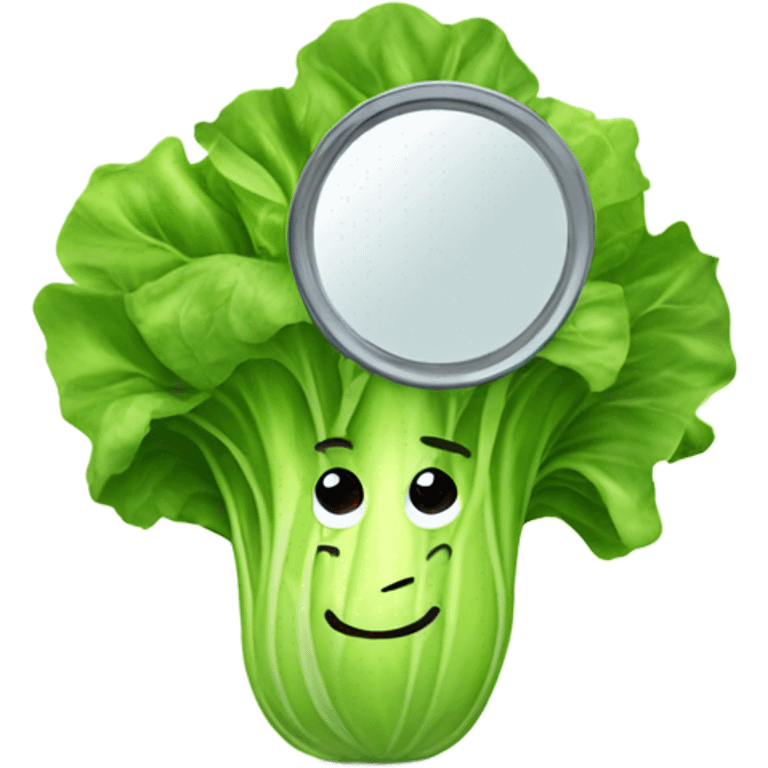 lettuce with a happy face holds a mirror in his hand and looks at it emoji