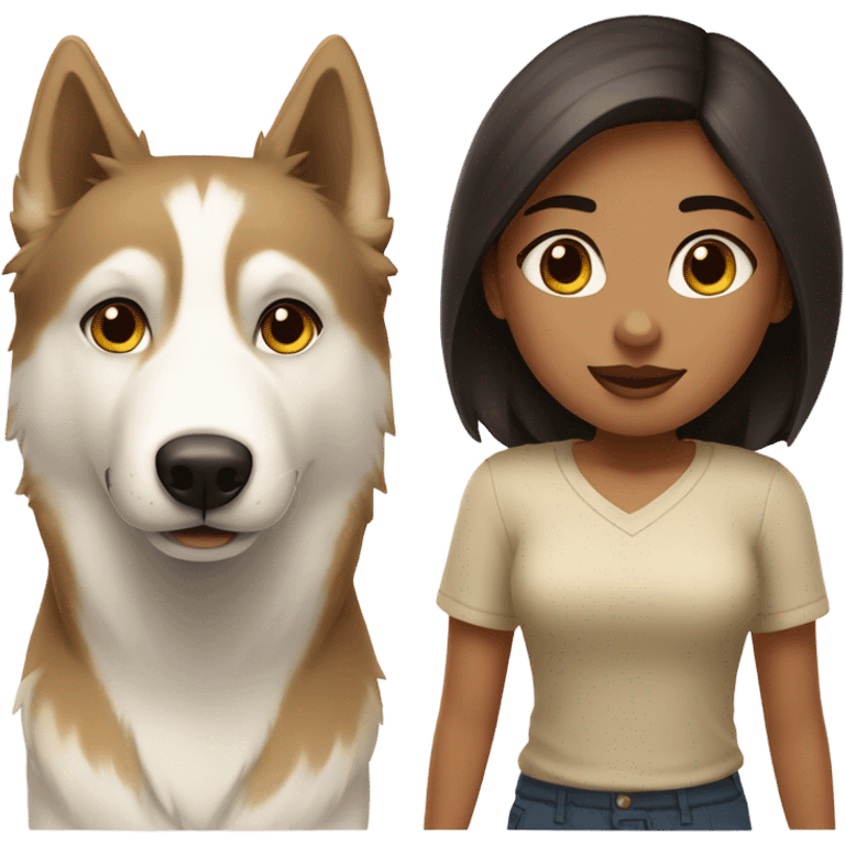 A girl Dark brown  hair next to a light dorée  Husky emoji