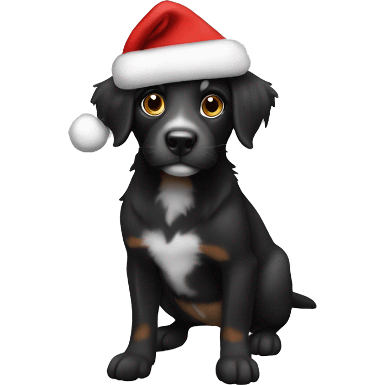 Black Aussiedoddle wearing a Santa hat emoji