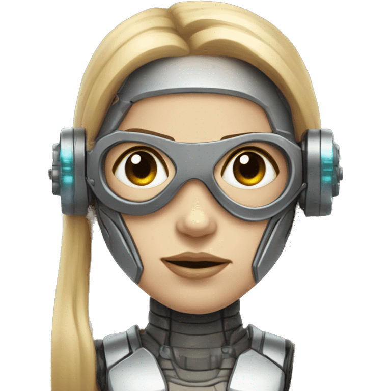 female cyborg head, fair skin, Brown long hair with blonde steaks, space age goggles and circuits emoji