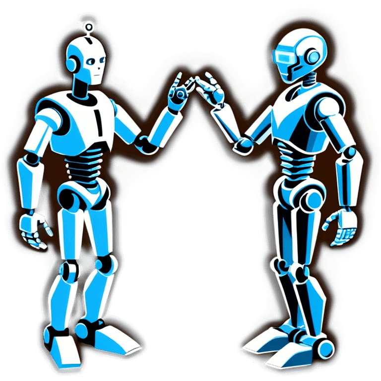 a robot trying to beat a human at rock paper scissors emoji