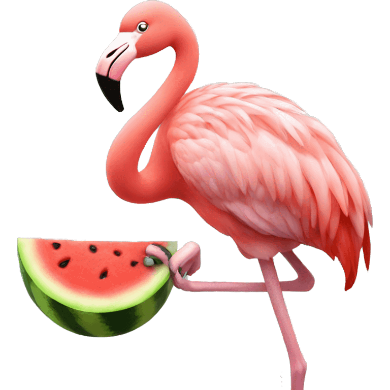 a flamingo eating a watermelon emoji