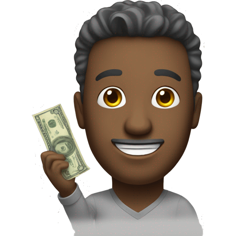 HEAD OF A MAN who looks happy, in his hand he holds money that he is wanting to offer for a sale purchase emoji