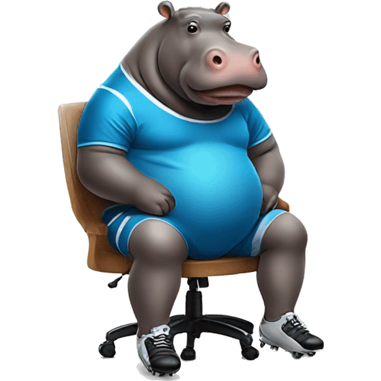 fat hippo as soccer player sit on chair emoji