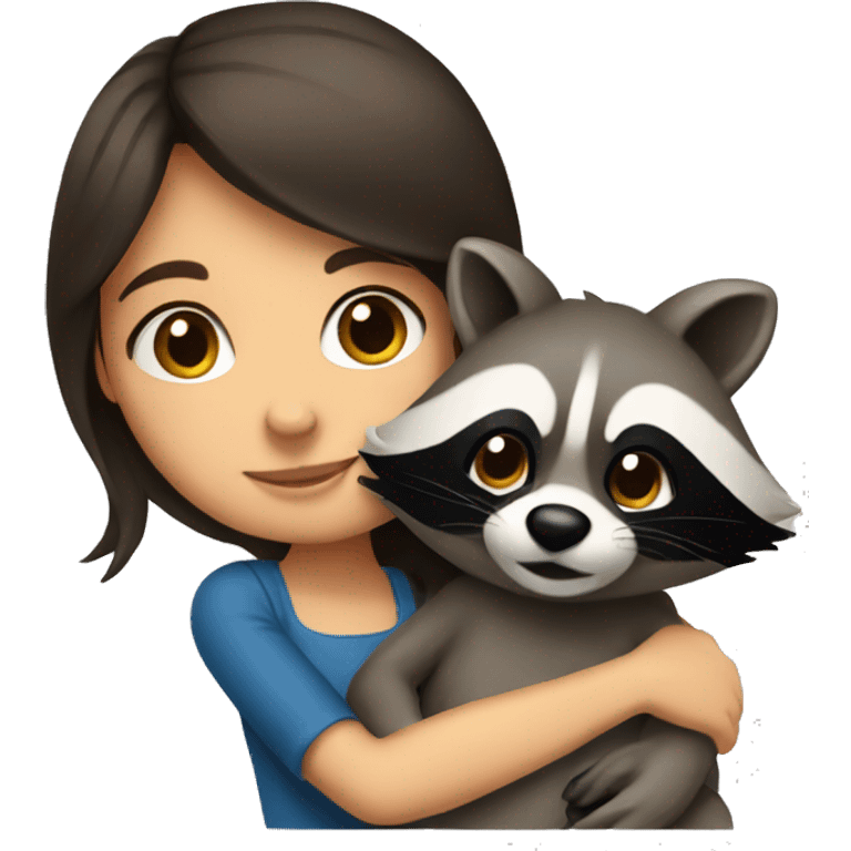 A brunette girl hugging a raccoon  emoji