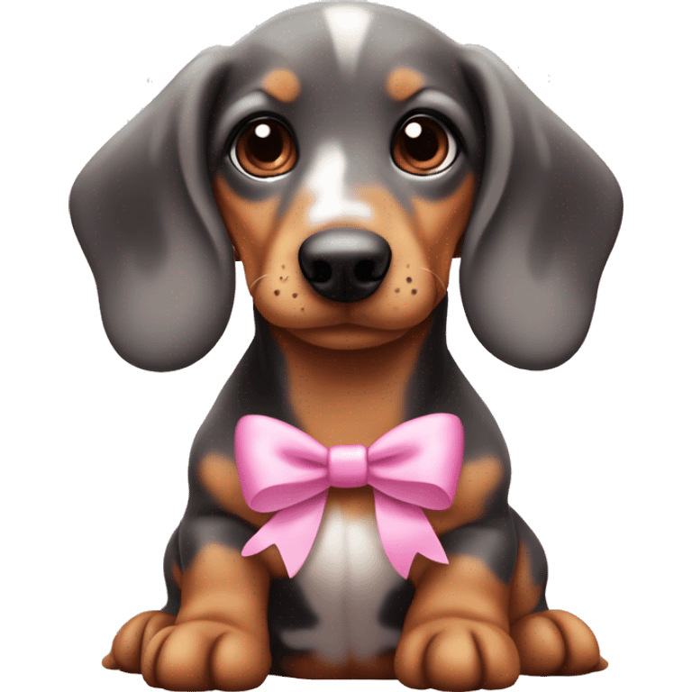 Adorable Merle daschund puppy with a pink bow  emoji