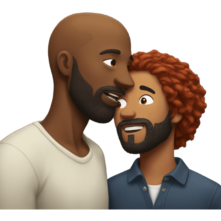 Man with red hair kisses black man with beard and short dread locks emoji