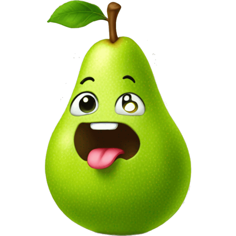 Green Cute pear with tongue emoji