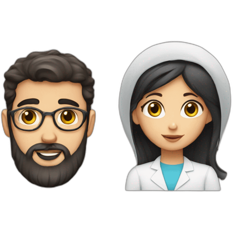 Jewish girl with ophthalmologist tall Arabic boy with beard emoji