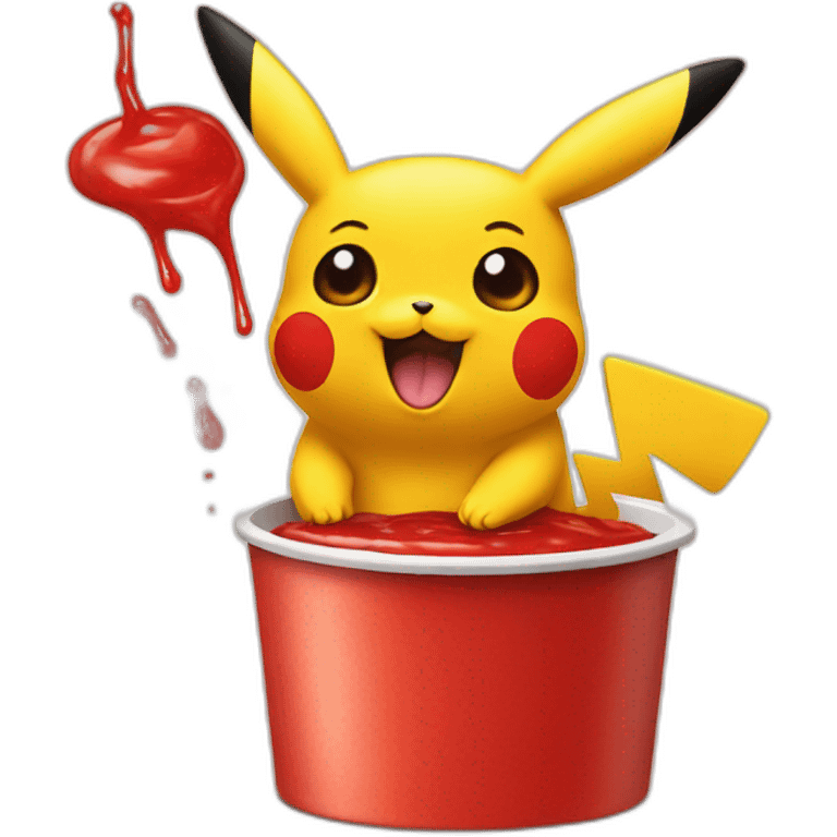 Pikachu eat ketchup emoji