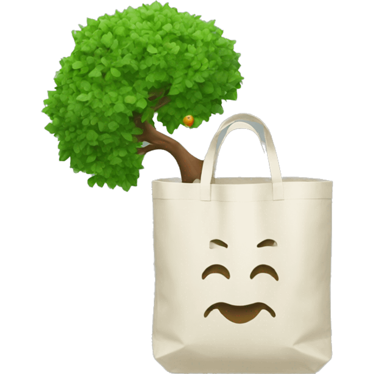 a new bag made with recycle plastic  carrying a tree emoji