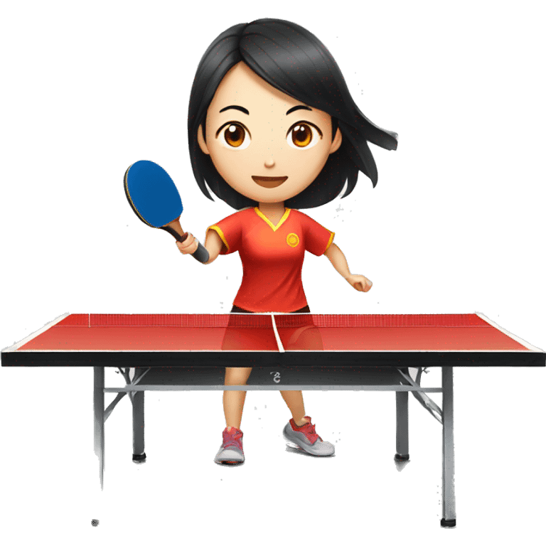 female chinese playing table tennis emoji