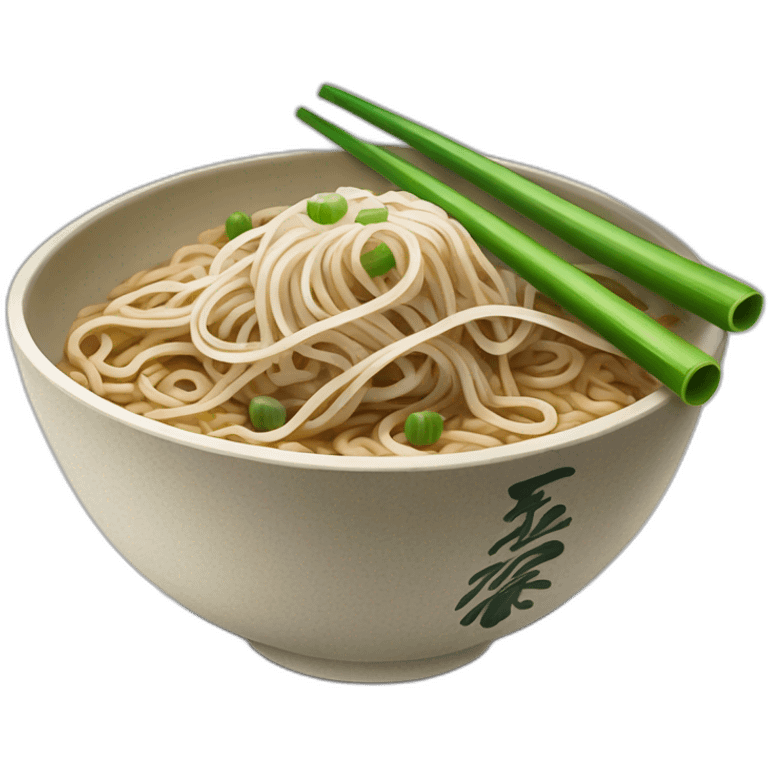 bowl of japanese buckwheat soba noodles with two chopsticks and spring onions emoji