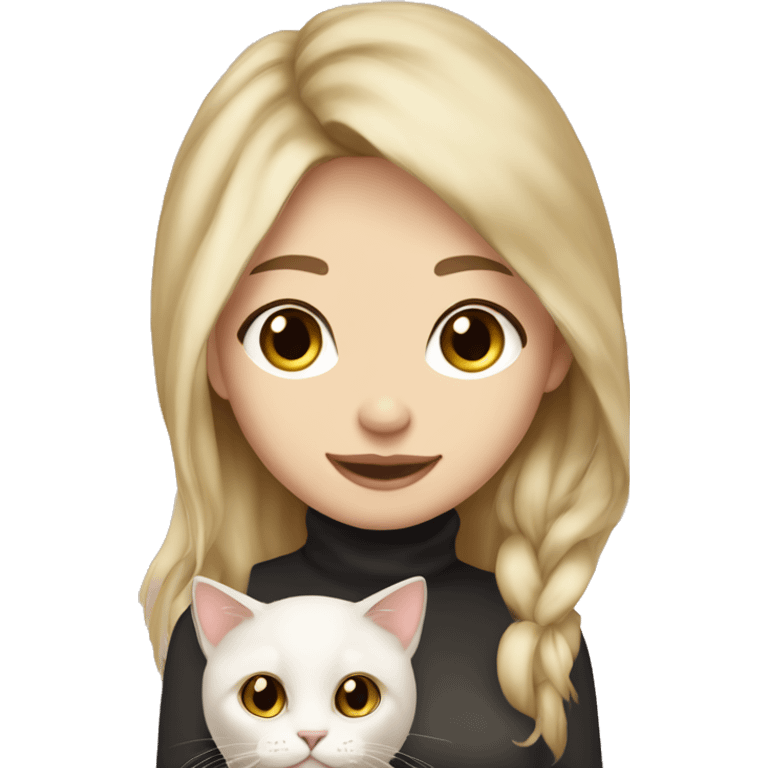 Blonde hair brown eyed girl pale skin holding calico cat emoji