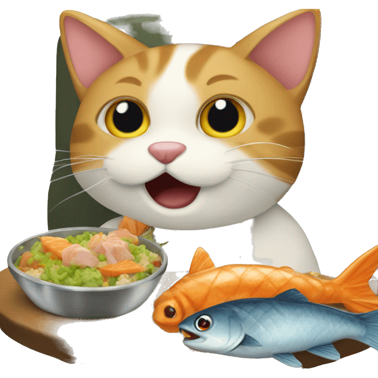 Gato comiendo un pescado  emoji