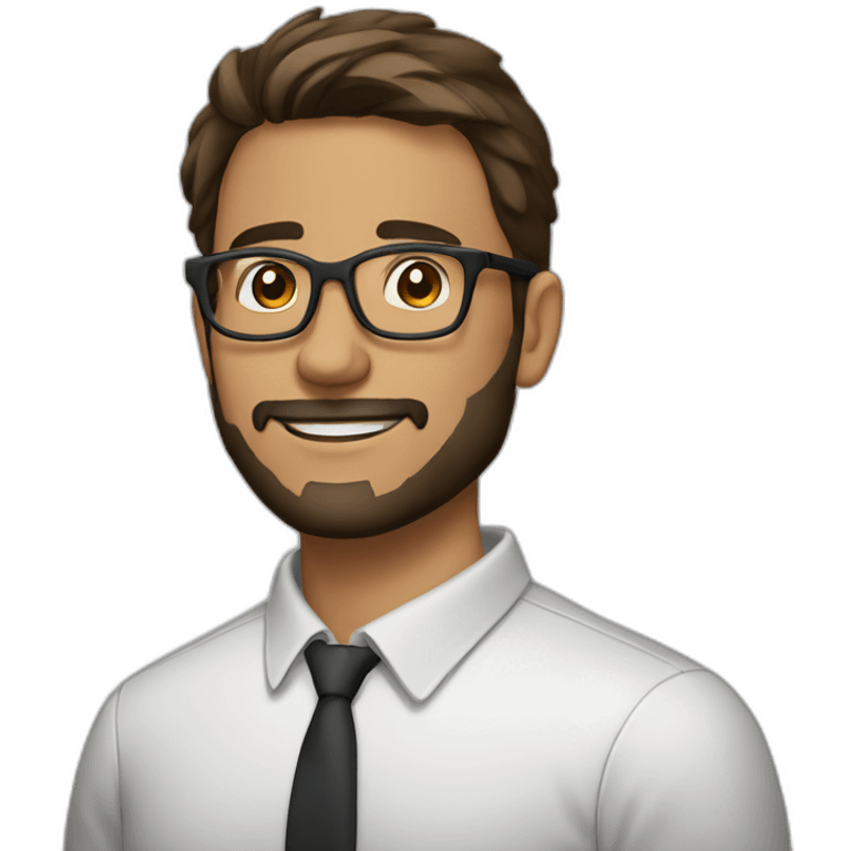 male, short beard, glasses, straight brown hair comed back and larger nose, 26 years old emoji