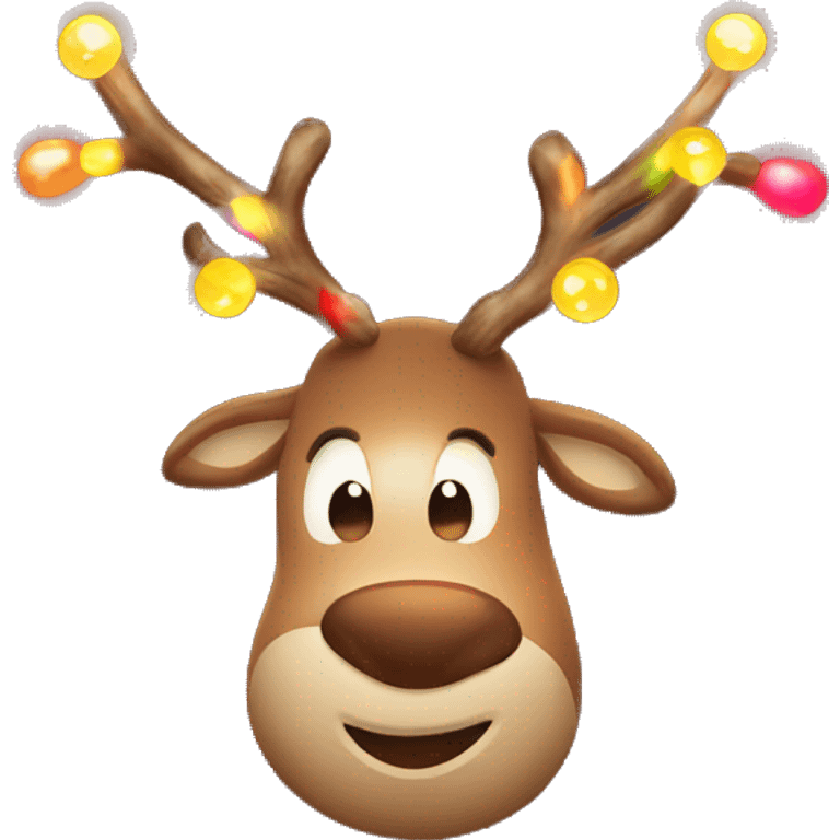 cute Christmas reindeer have their antlers glowing for the multicolor Christmas lights emoji