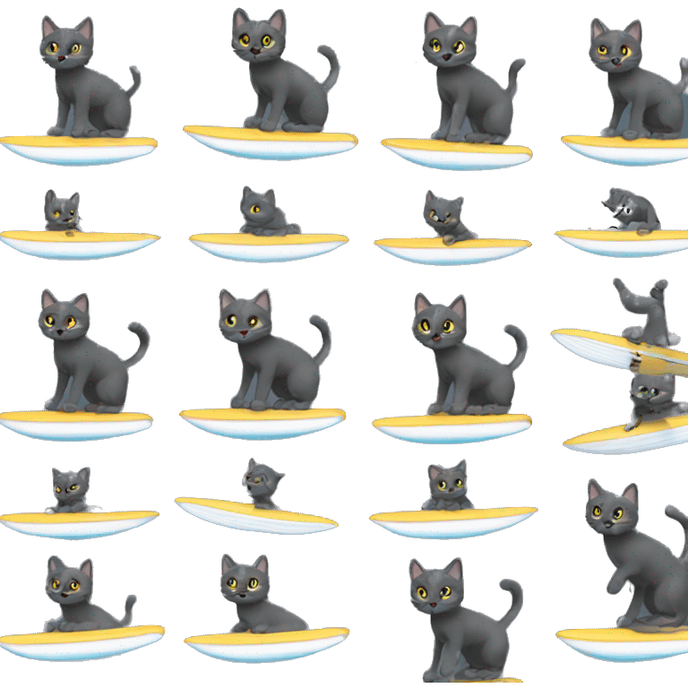 Dark grey cat surfing emoji